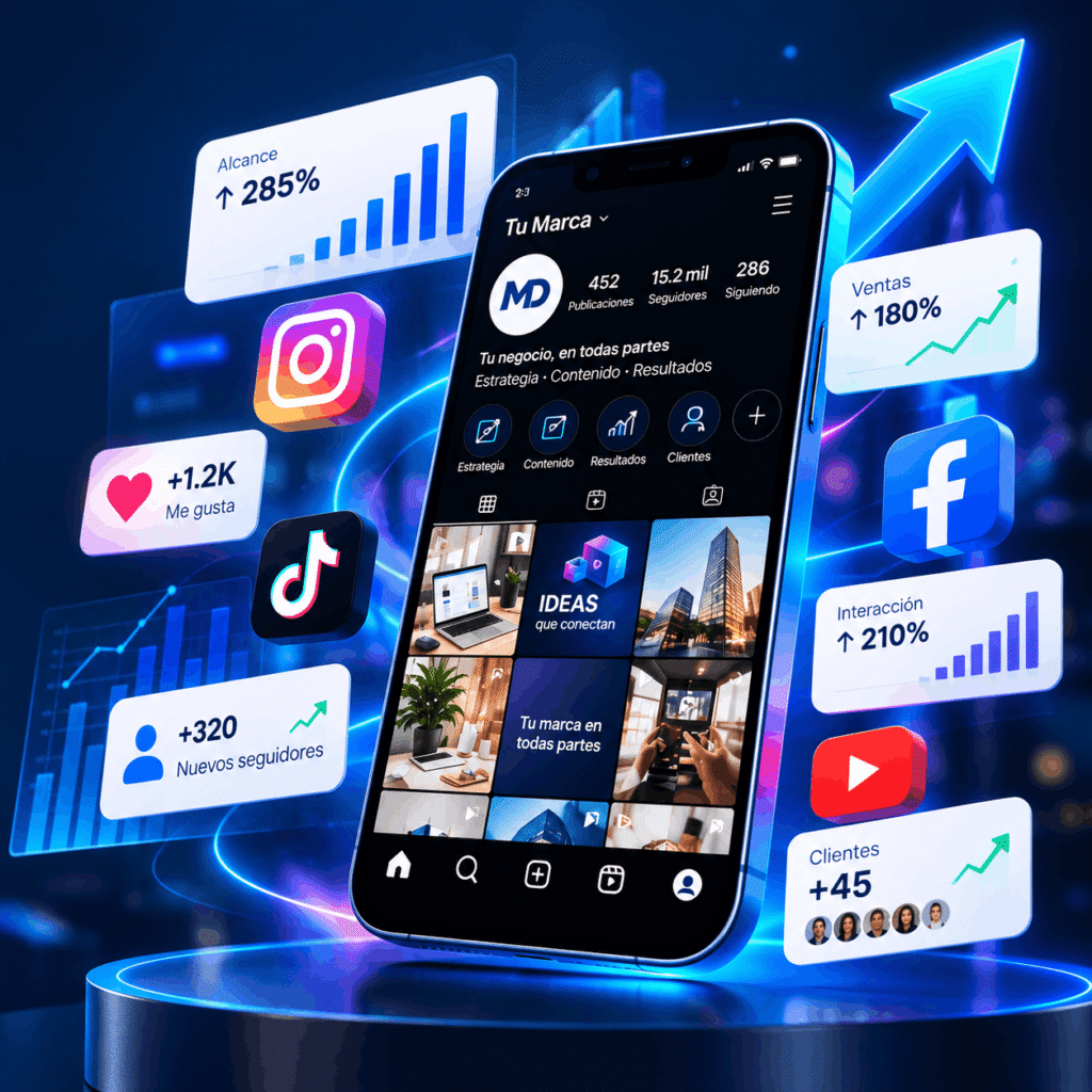 Agencia de redes sociales para empresas en Santiago con estrategia de contenido, crecimiento, interacción y captación de clientes.