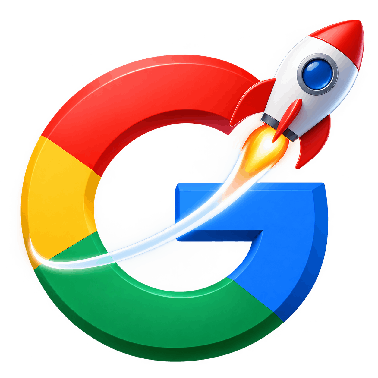 logo de google letra G con un cohete